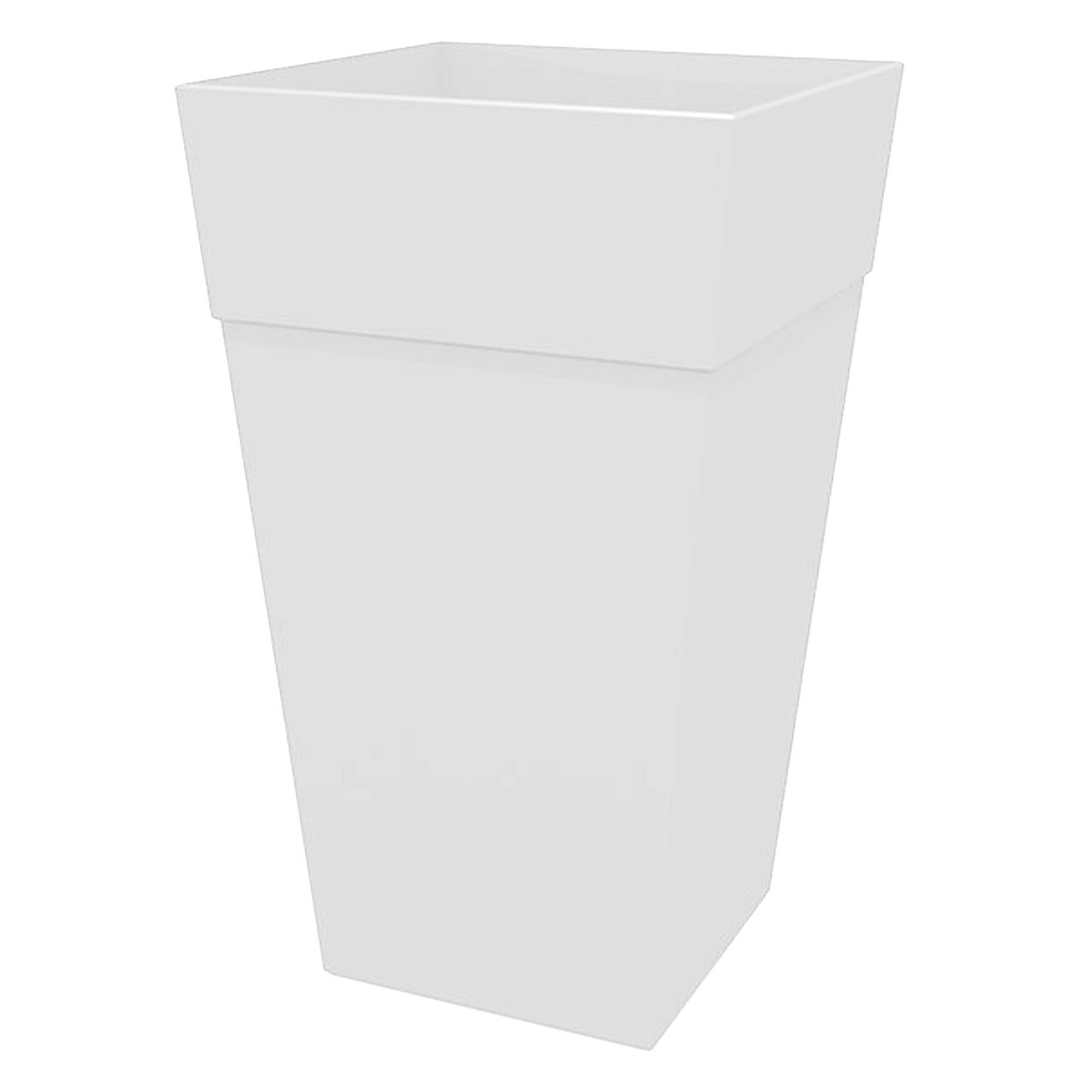 Bloem Tall Finley Tapered Square Planter: 25" - Casper White - Matte Textured Finish, 100% Recycled Plastic Pot, For Indoor and Outdoor Use, Gardening, 9 Gallon Capacity